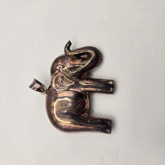 Vintage 925 Sterling Silver Puffy Elephant Pendant Large 2" - Picture 4 of 5